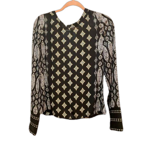 BCBG Tops - BCBG Donella Black Abstract Long Sleeve Black Blouse Women’s Size S